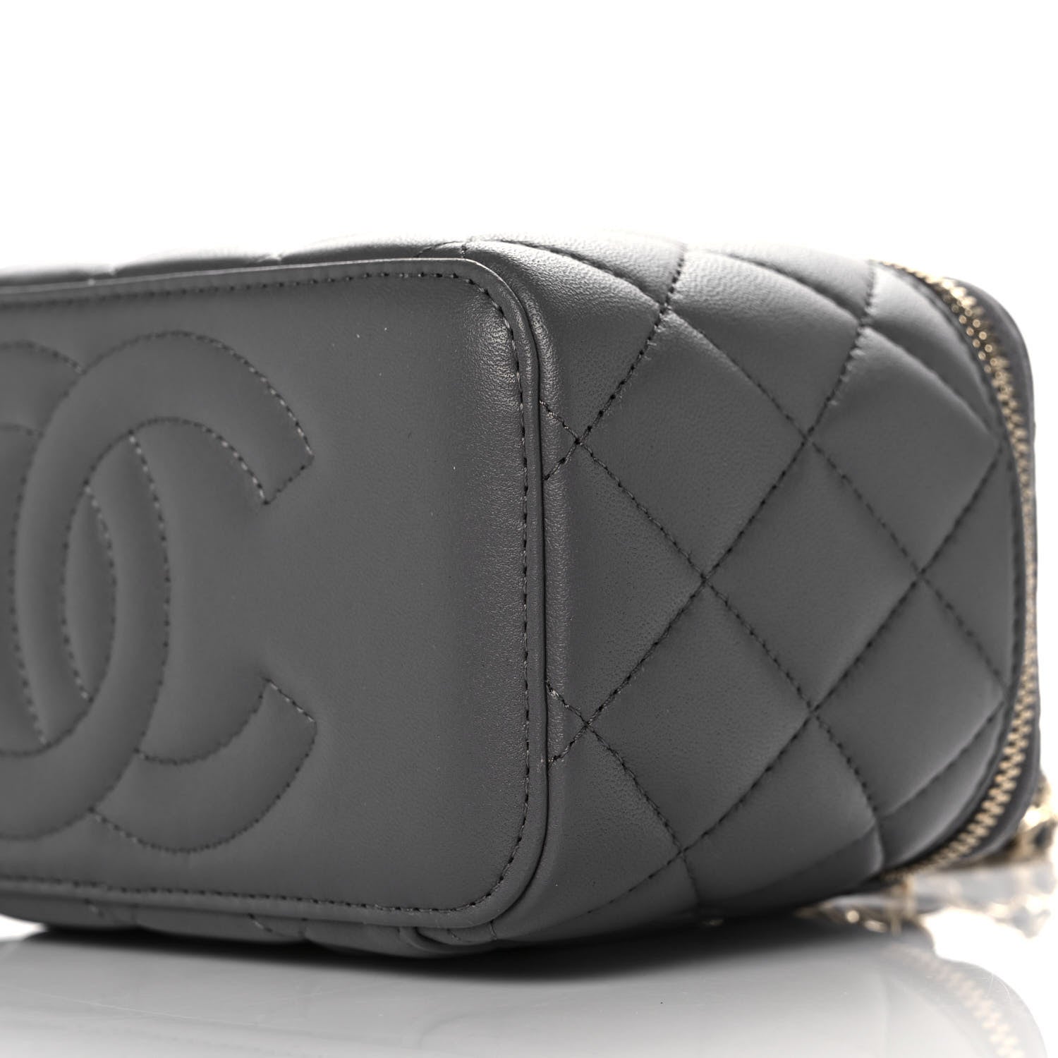 Chanel Lambskin Quilted Small Top Handle Vanity Case With Chain Dark Grey 9 of 10