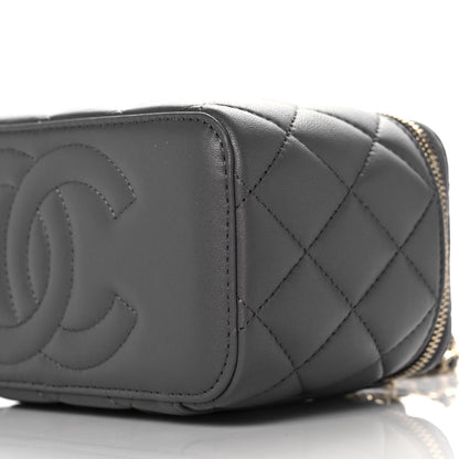 Chanel Lambskin Quilted Small Top Handle Vanity Case With Chain Dark Grey 9 of 10