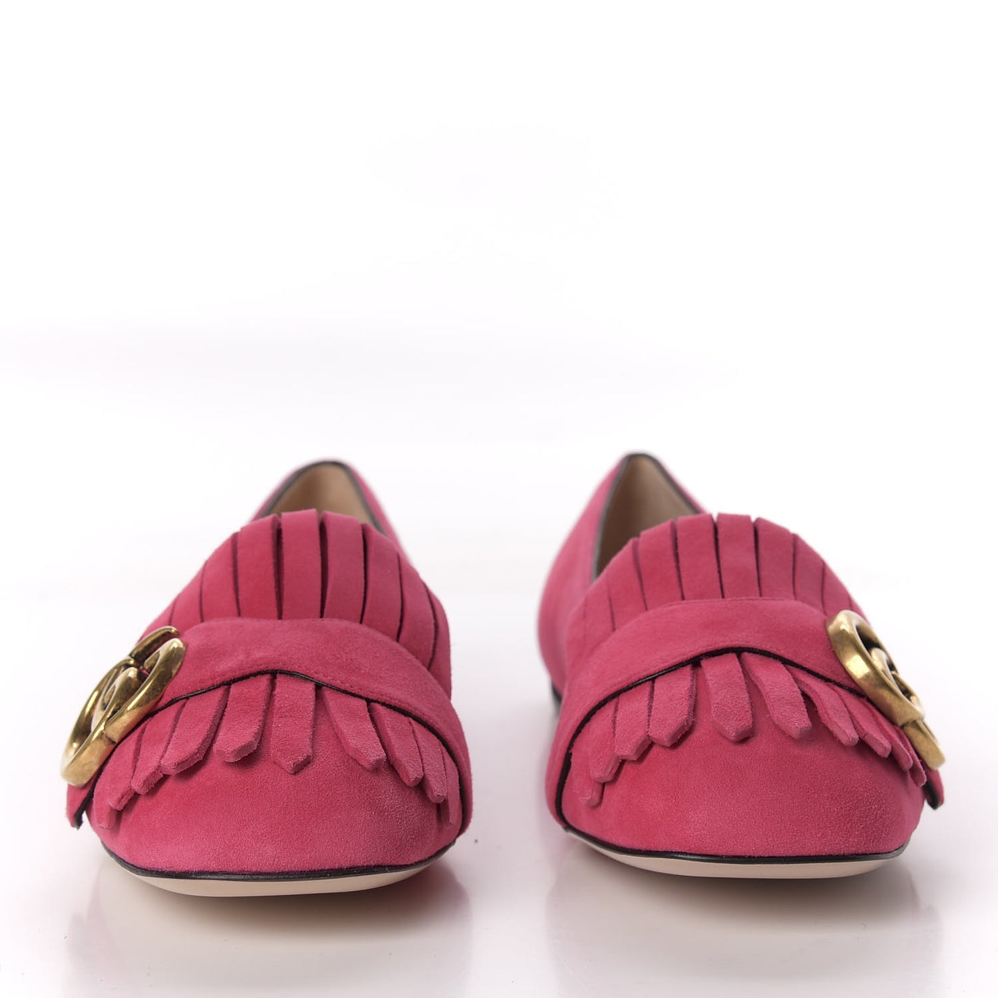 Kid Scamosciato GG Marmont Fringe Flats 37 Hot Pink