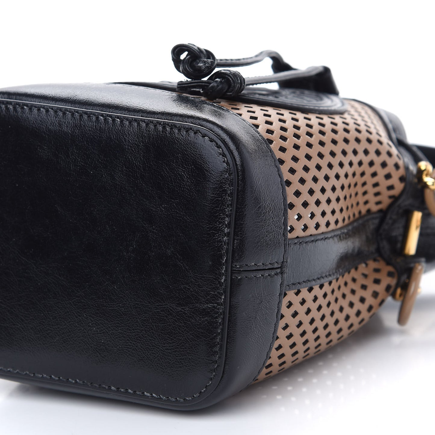 Vitello Liberty Glossy Lambskin F is Fendi Perforated Mini Mon Tresor Bucket Bag Sand Mimosa Black
