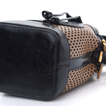 Fendi Vitello Liberty Glossy Lambskin F is Fendi Perforated Mini Mon Tresor Bucket Bag Sand Mimosa Black 8 of 9
