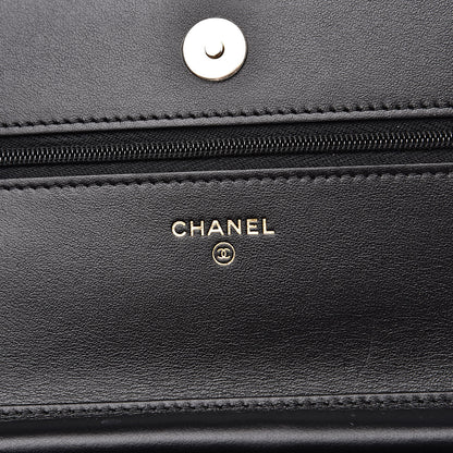 Chanel Tweed Quilted Wallet On Chain WOC Black Ecru White 6 of 11