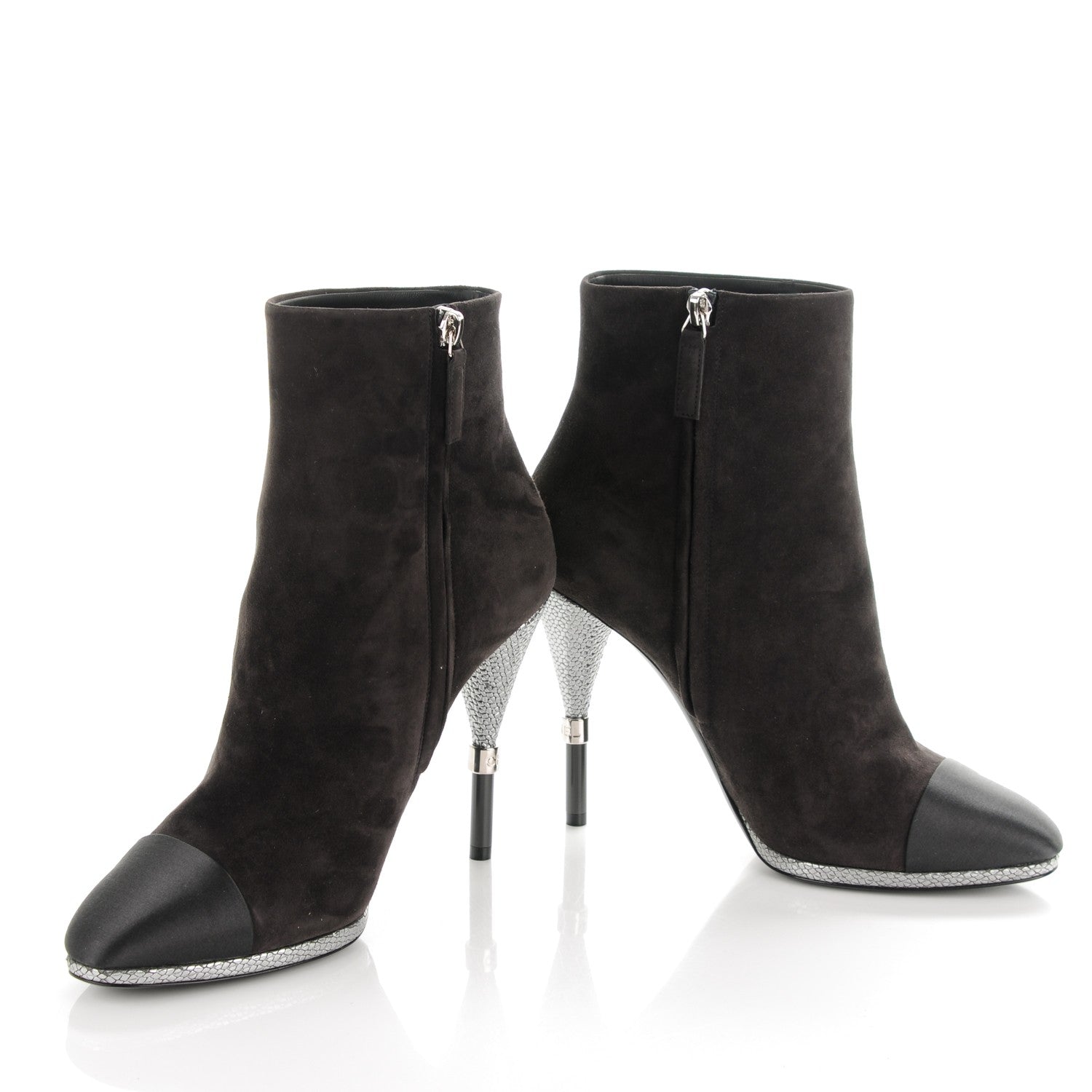 Chanel Suede Calfskin Satin Short Boots 40 Dark Grey 9 of 9