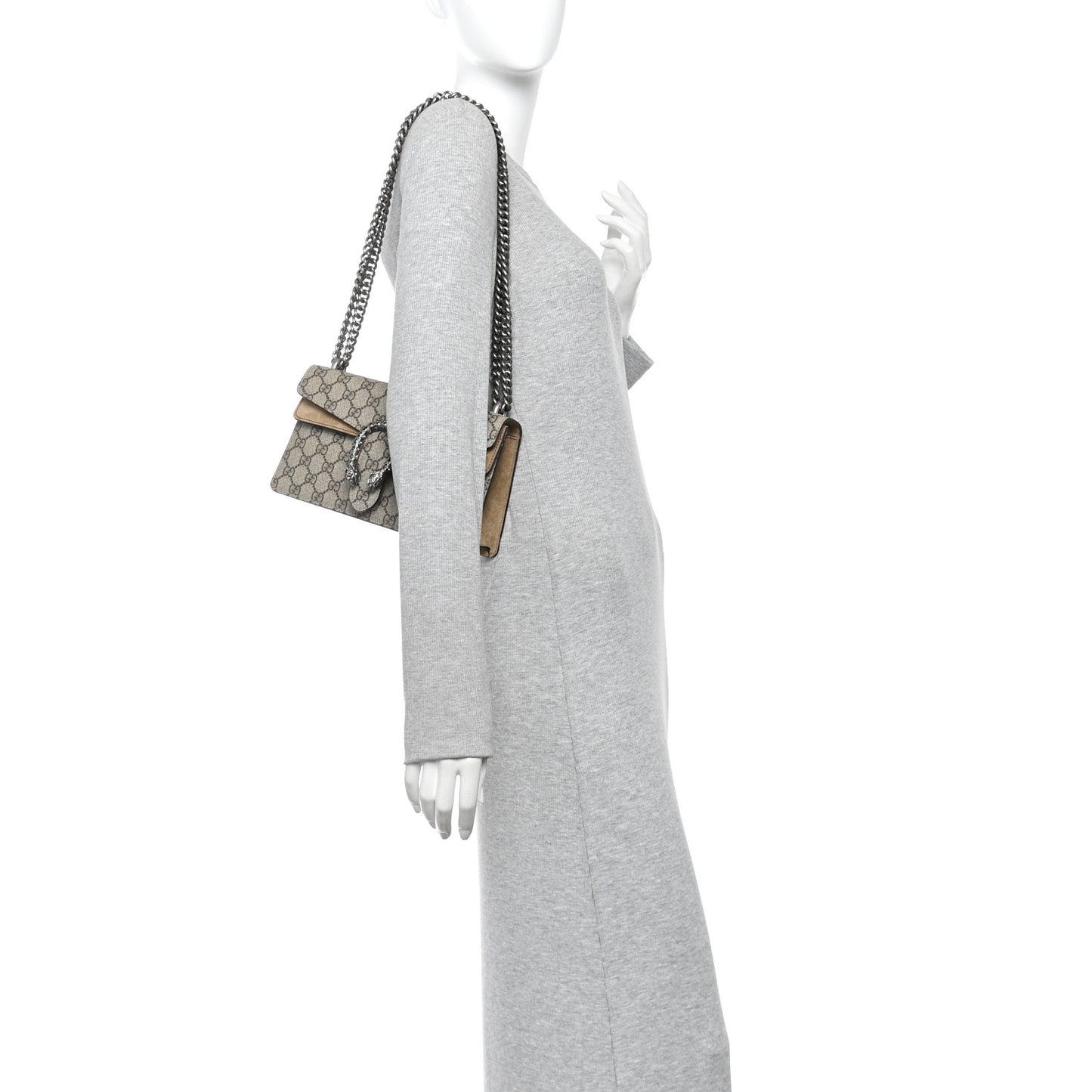 GG Supreme Monogram Suede Crystal Small Dionysus Shoulder Bag Beige Ebony Taupe