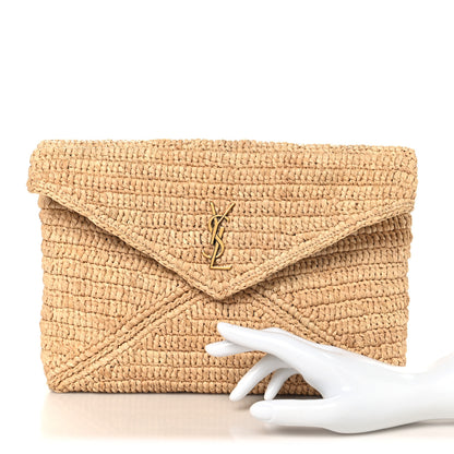 Saint Laurent Raffia Large Cassandre Pouch Naturel Brick 2 of 8