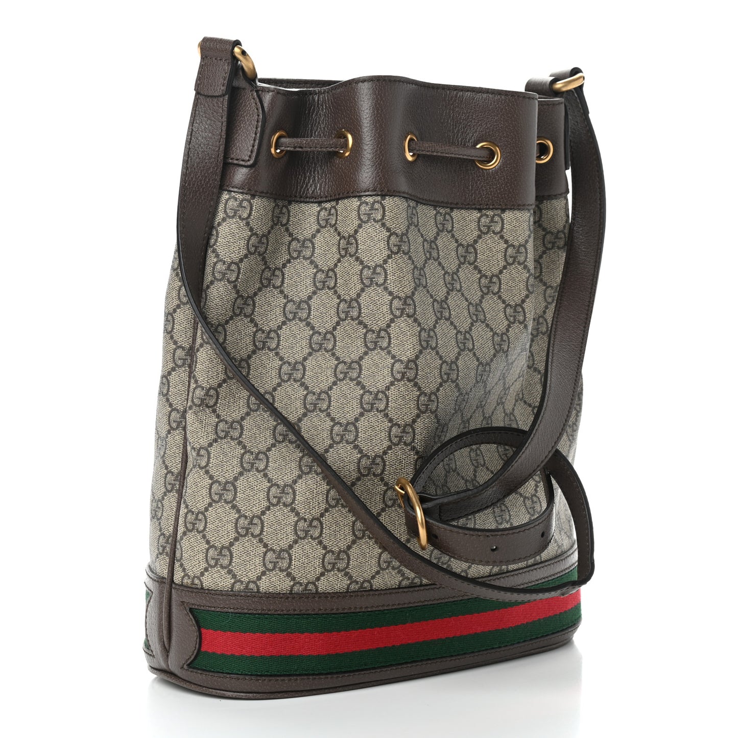 GG Supreme Monogram Web Ophidia Bucket Bag Brown
