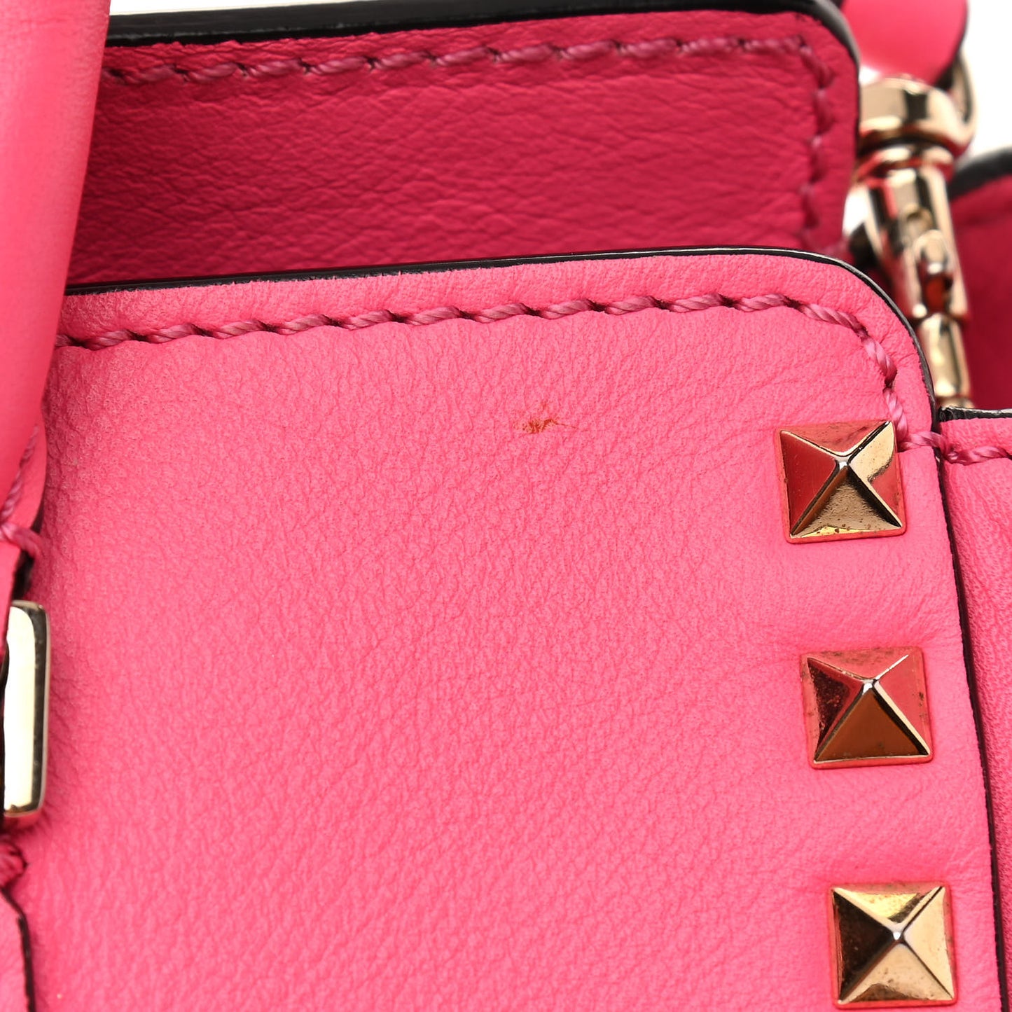 Vitello Rockstud Double Handle Tote Fuxia Fluo