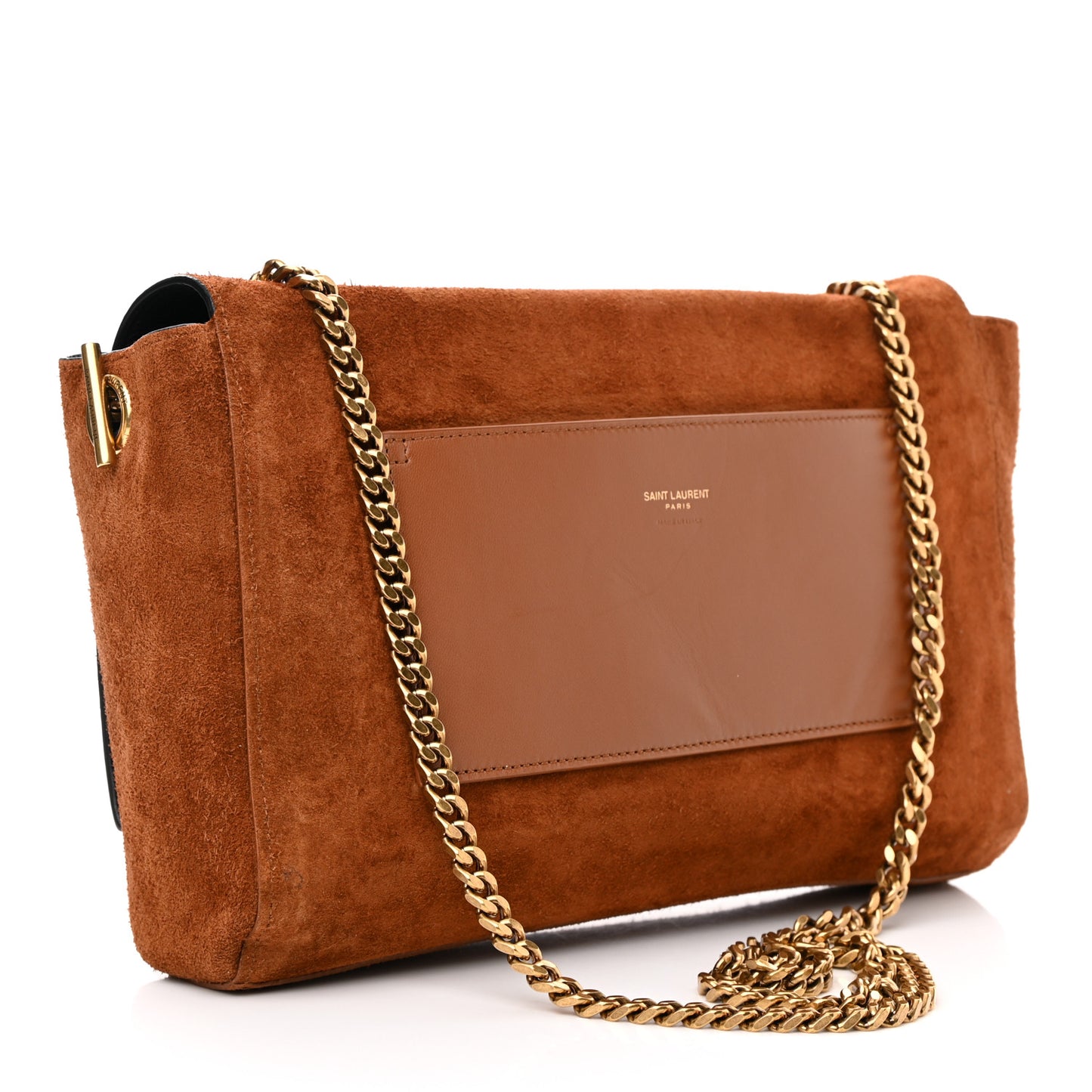 Calfskin Crocodile Embossed Suede Medium Reversible Monogram Kate Satchel Military Taupe