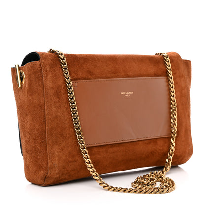 Saint Laurent Calfskin Crocodile Embossed Suede Medium Reversible Monogram Kate Satchel Military Taupe 6 of 13