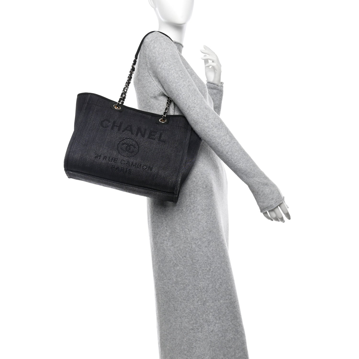 Chanel Mixed Fibers Calfskin Small Deauville Tote Black 2 of 12