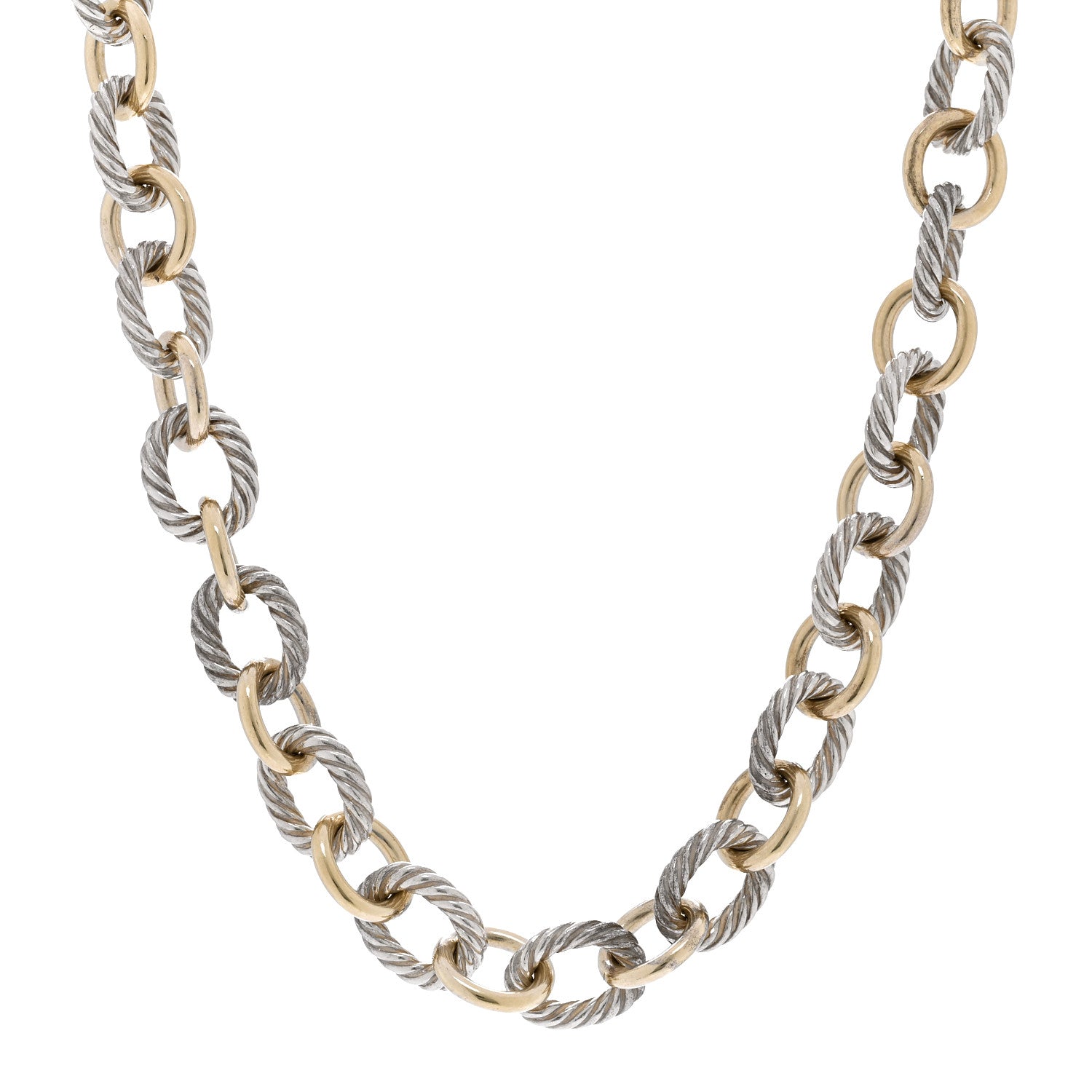 David Yurman Sterling Silver 18K Yellow Gold 12mm Large Oval Link Necklace 1 of 4