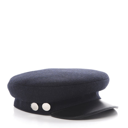 Hermes Glossy Lambskin Wool Womens Vauban Cap 58 Marine Black 5 of 8