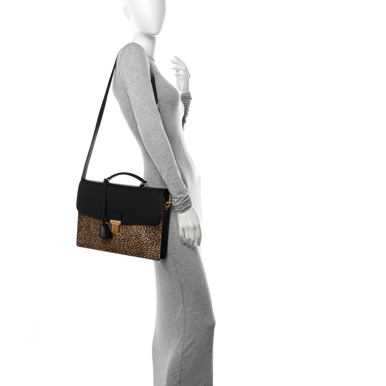 Celine Calfskin Cartable Pony Hair Small Briefcase Black 2 of 11