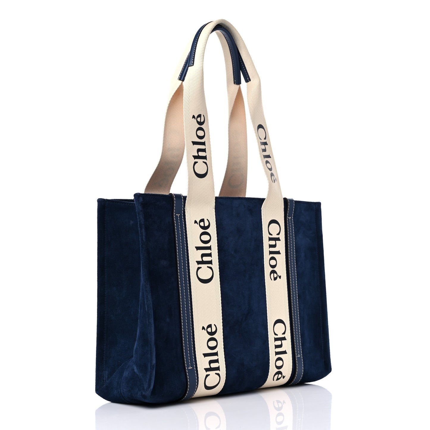 Suede Calfskin Medium Woody Ribbon Tote Navy