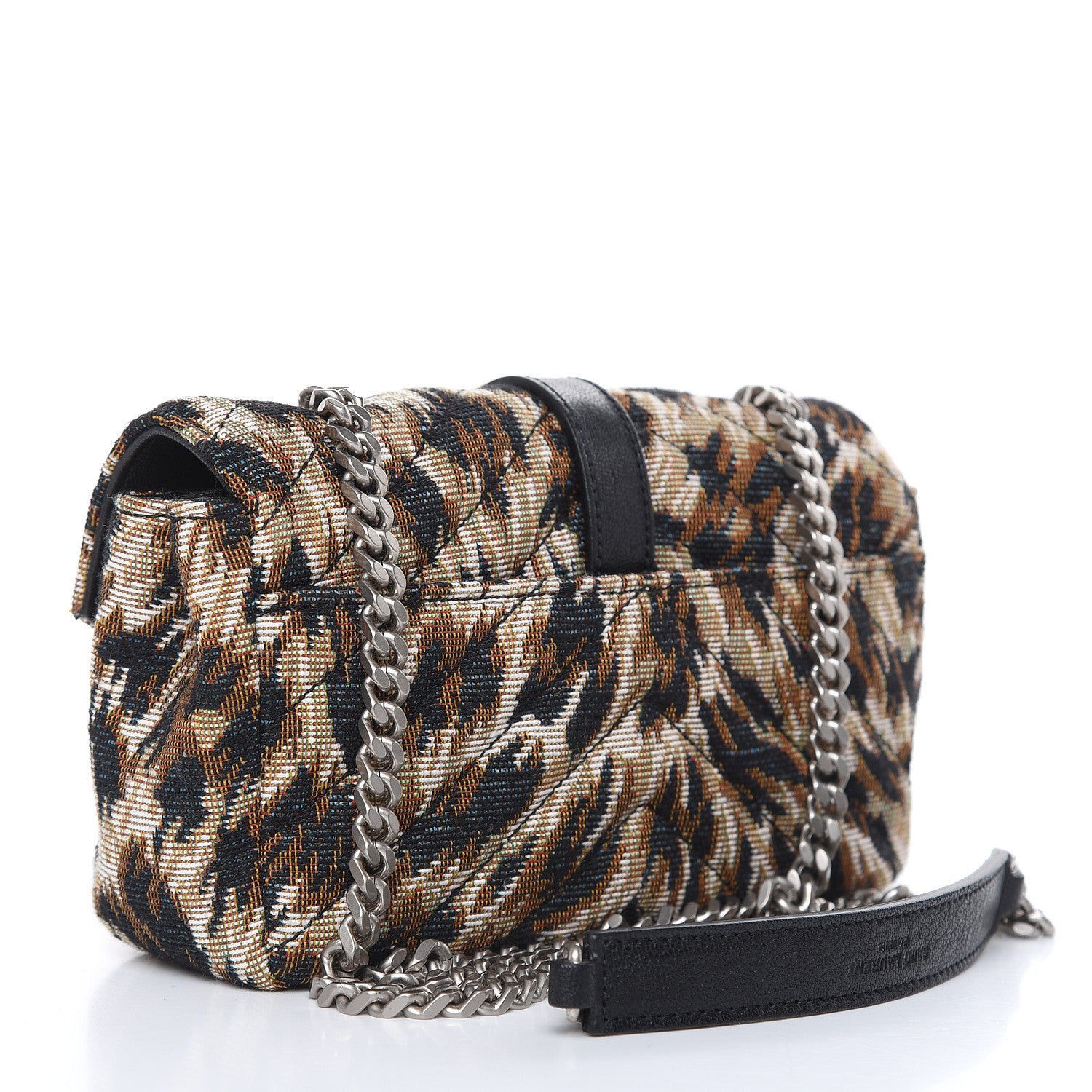 Saint Laurent Jacquard Leopard Matelasse Chevron Monogram Baby Chain Bag Black 3 of 11