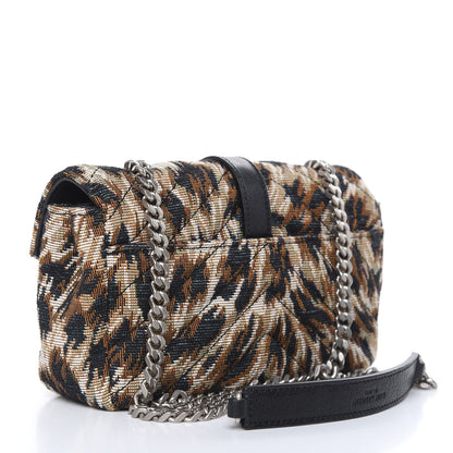 Saint Laurent Jacquard Leopard Matelasse Chevron Monogram Baby Chain Bag Black 3 of 11