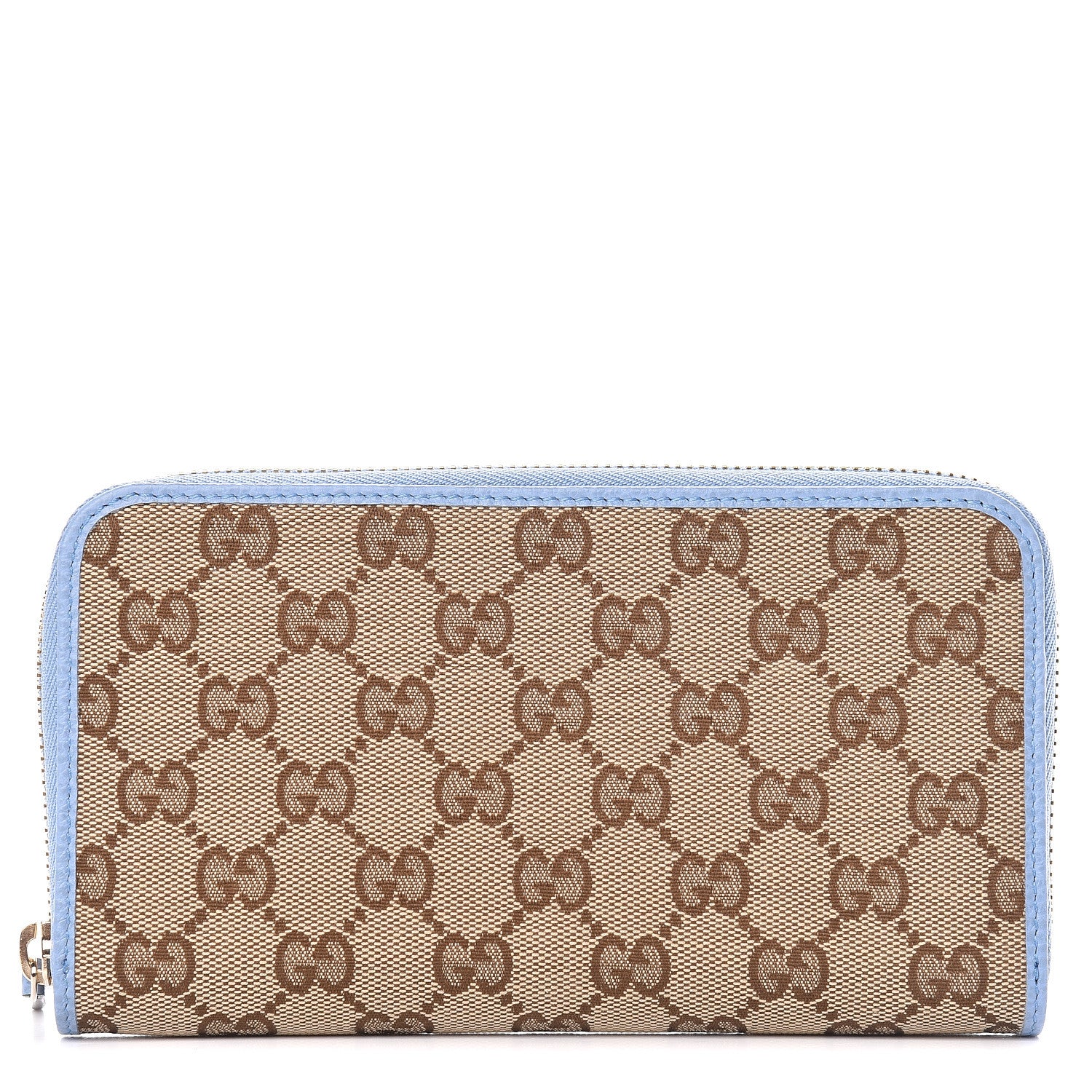 Gucci Monogram Dollar Calfskin Zip Around Wallet Beige Ebony Mineral Blue 1 of 8