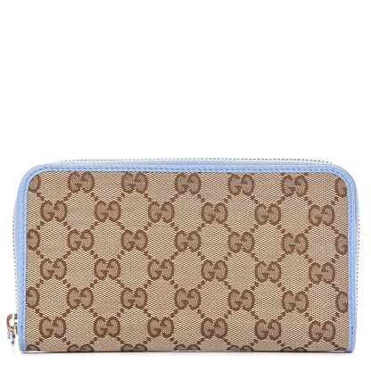 Gucci Monogram Dollar Calfskin Zip Around Wallet Beige Ebony Mineral Blue 1 of 8