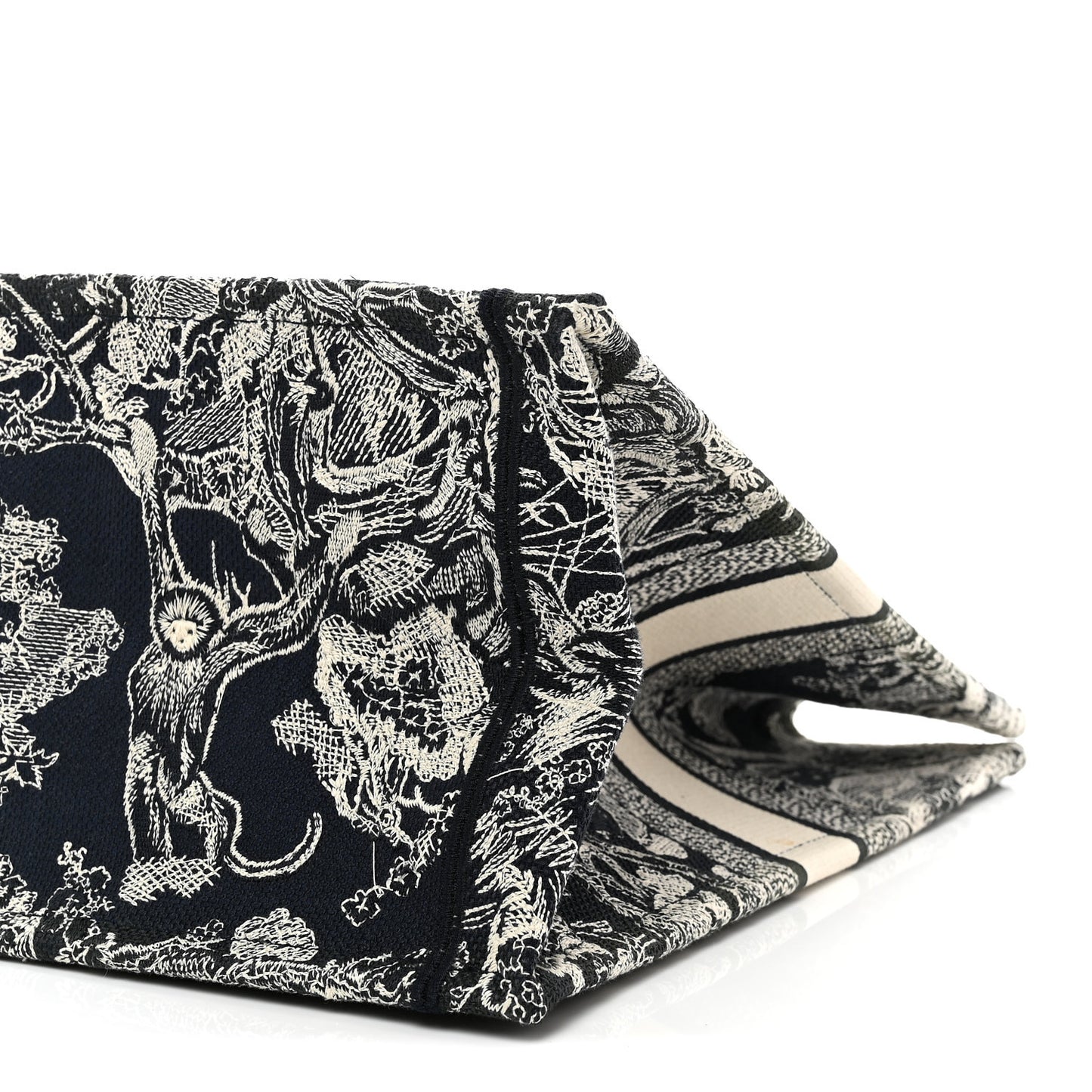 Canvas Embroidered Large Toile De Jouy Reverse Book Tote Blue