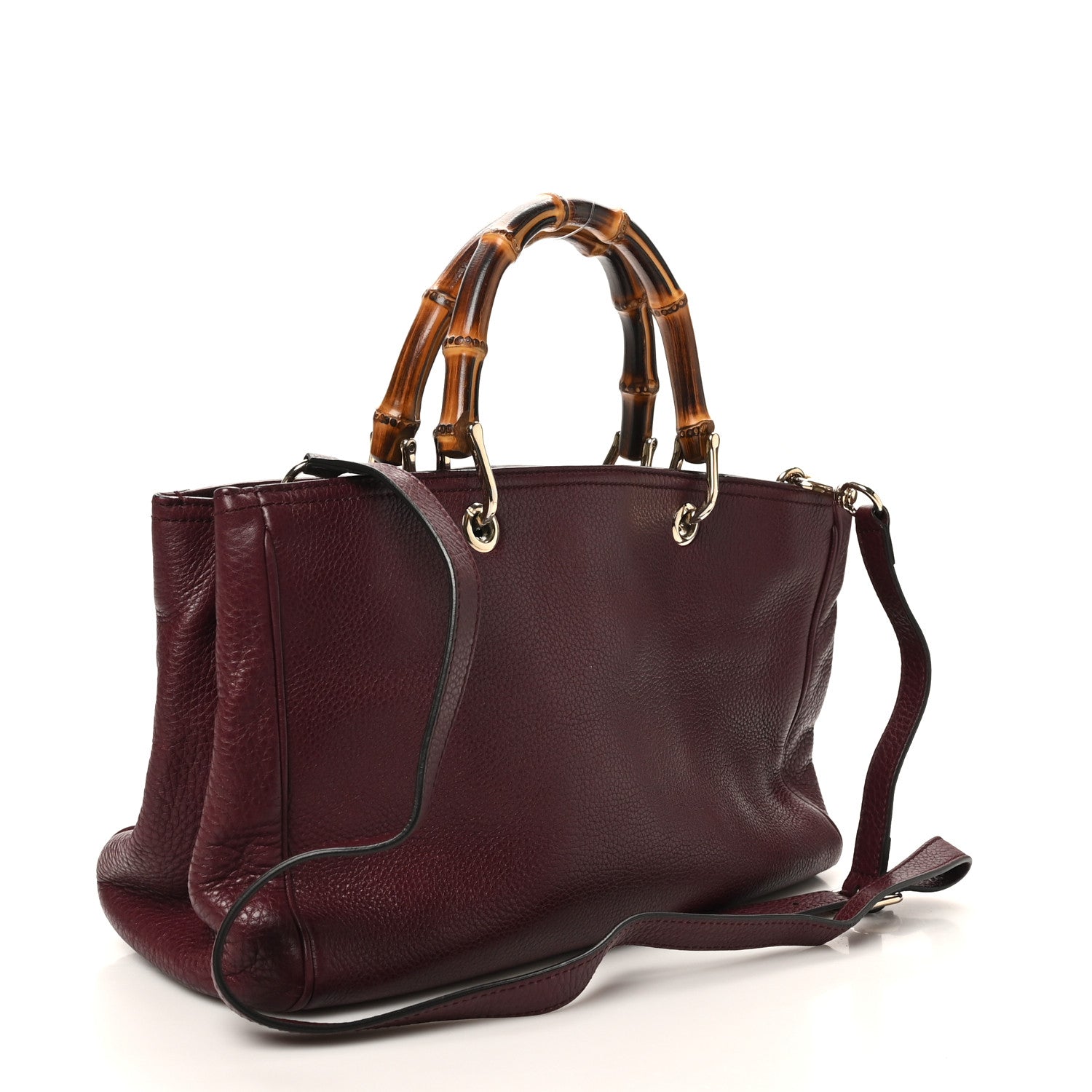 Gucci Pebbled Calfskin Medium Bamboo Shopper Tote Burgundy 3 of 11