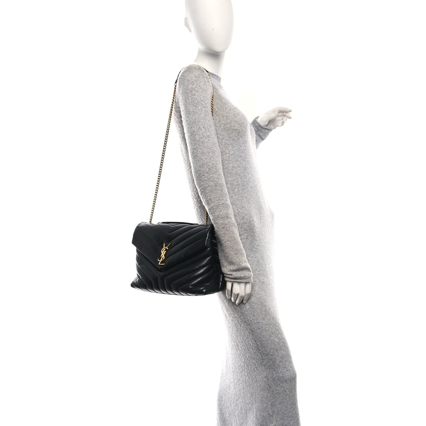 Calfskin Y Quilted Monogram Medium Loulou Chain Satchel Black