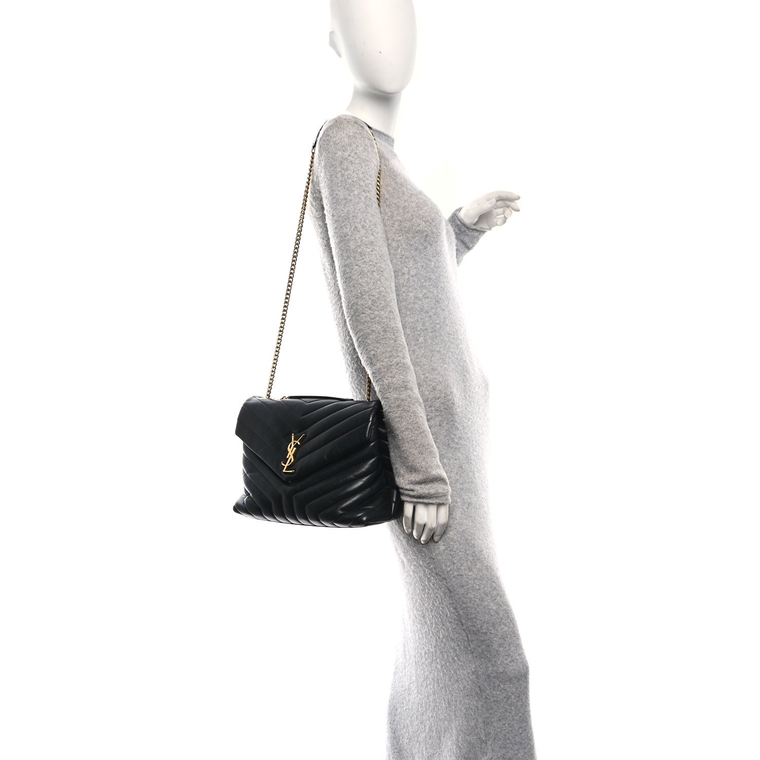 Saint Laurent Calfskin Y Quilted Monogram Medium Loulou Chain Satchel Black 2 of 10