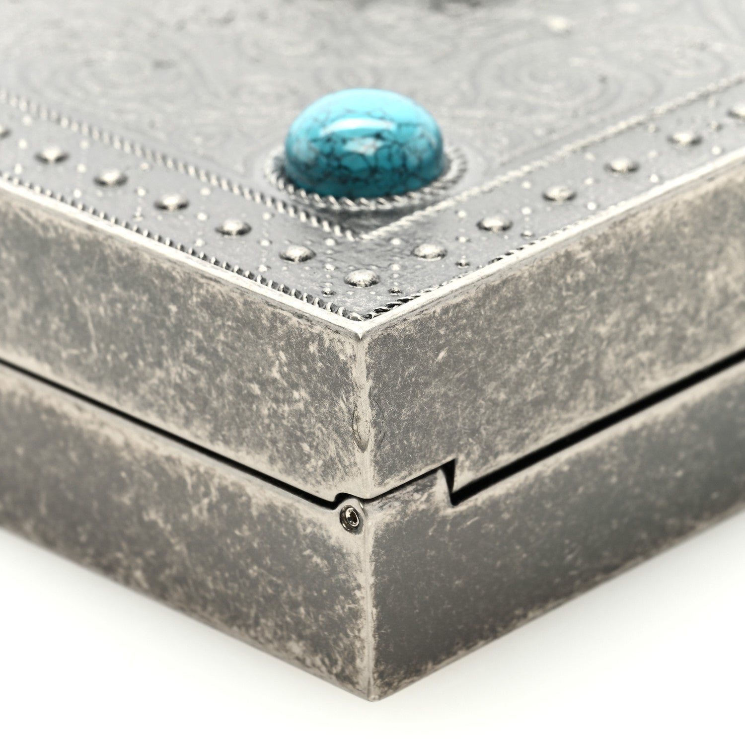 Saint Laurent Metal Turquoise Studded Minaudiere Tuxedo Box Clutch Silver 7 of 8