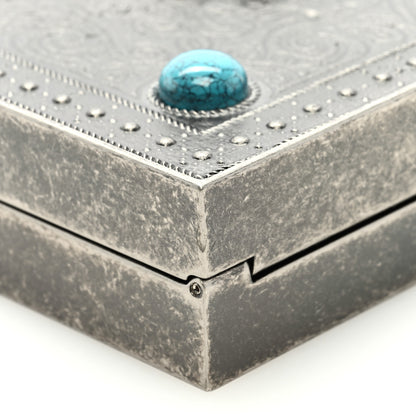 Saint Laurent Metal Turquoise Studded Minaudiere Tuxedo Box Clutch Silver 7 of 8