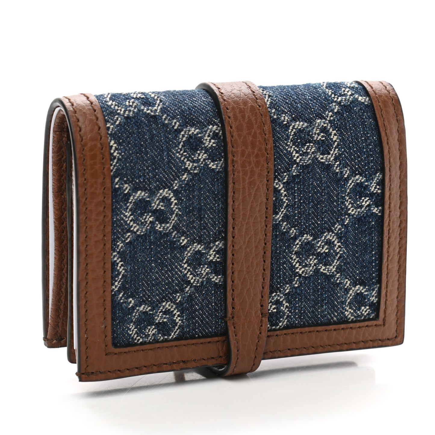 New Denim GG Monogram Jackie 1961 Card Case Blue Tea Cuir