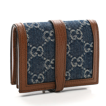 Gucci New Denim GG Monogram Jackie 1961 Card Case Blue Tea Cuir 3 of 8