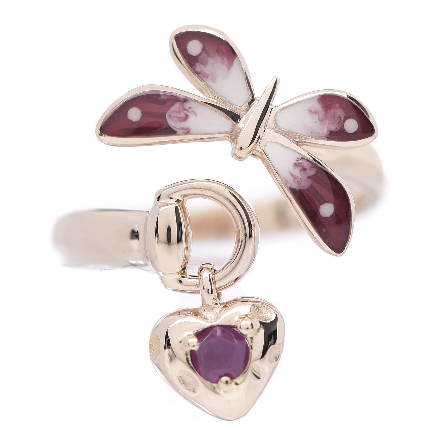 18K Rose Gold Enamel Flora Horsebit Ring 49 4.75