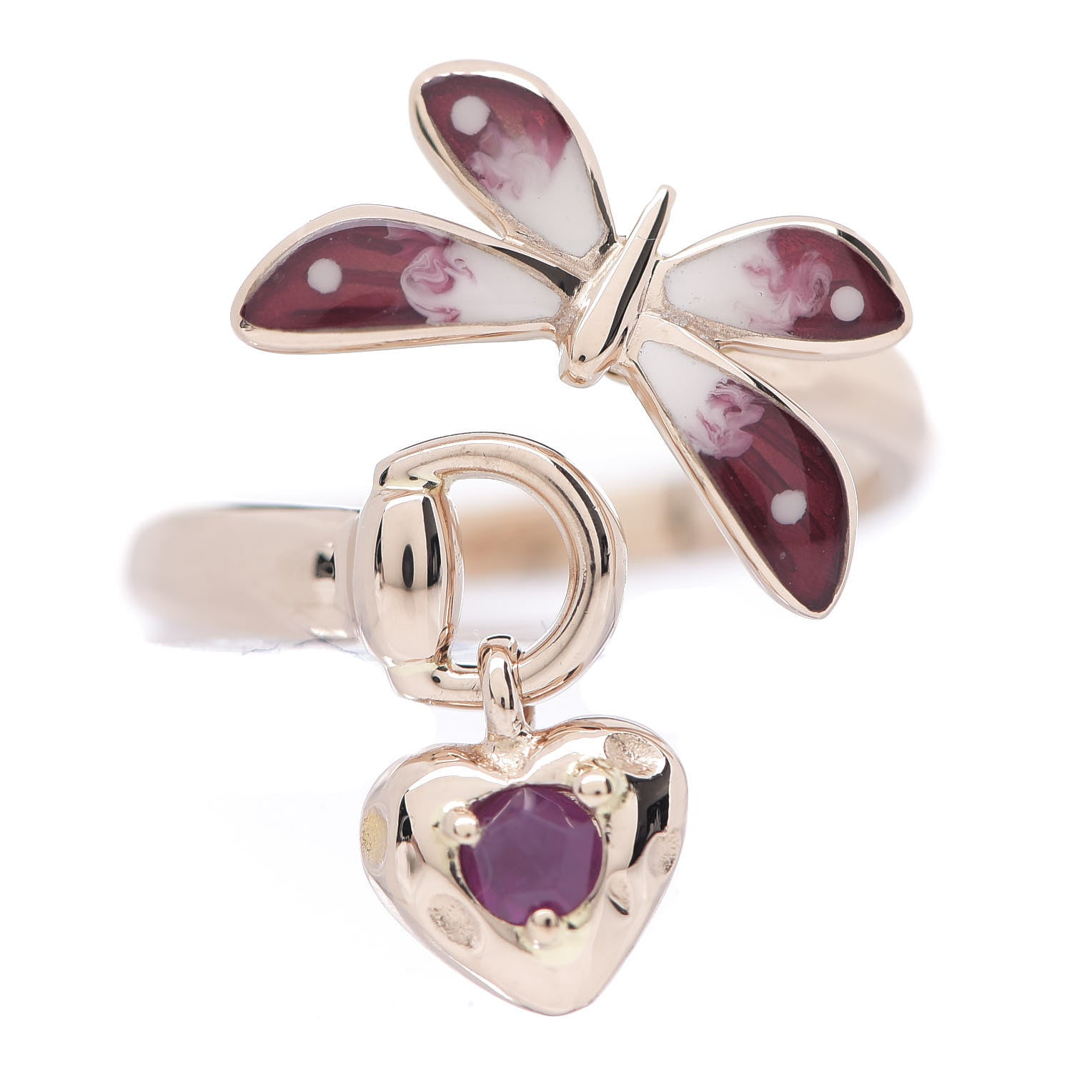 Gucci 18K Rose Gold Enamel Flora Horsebit Ring 49 4.75 1 of 4