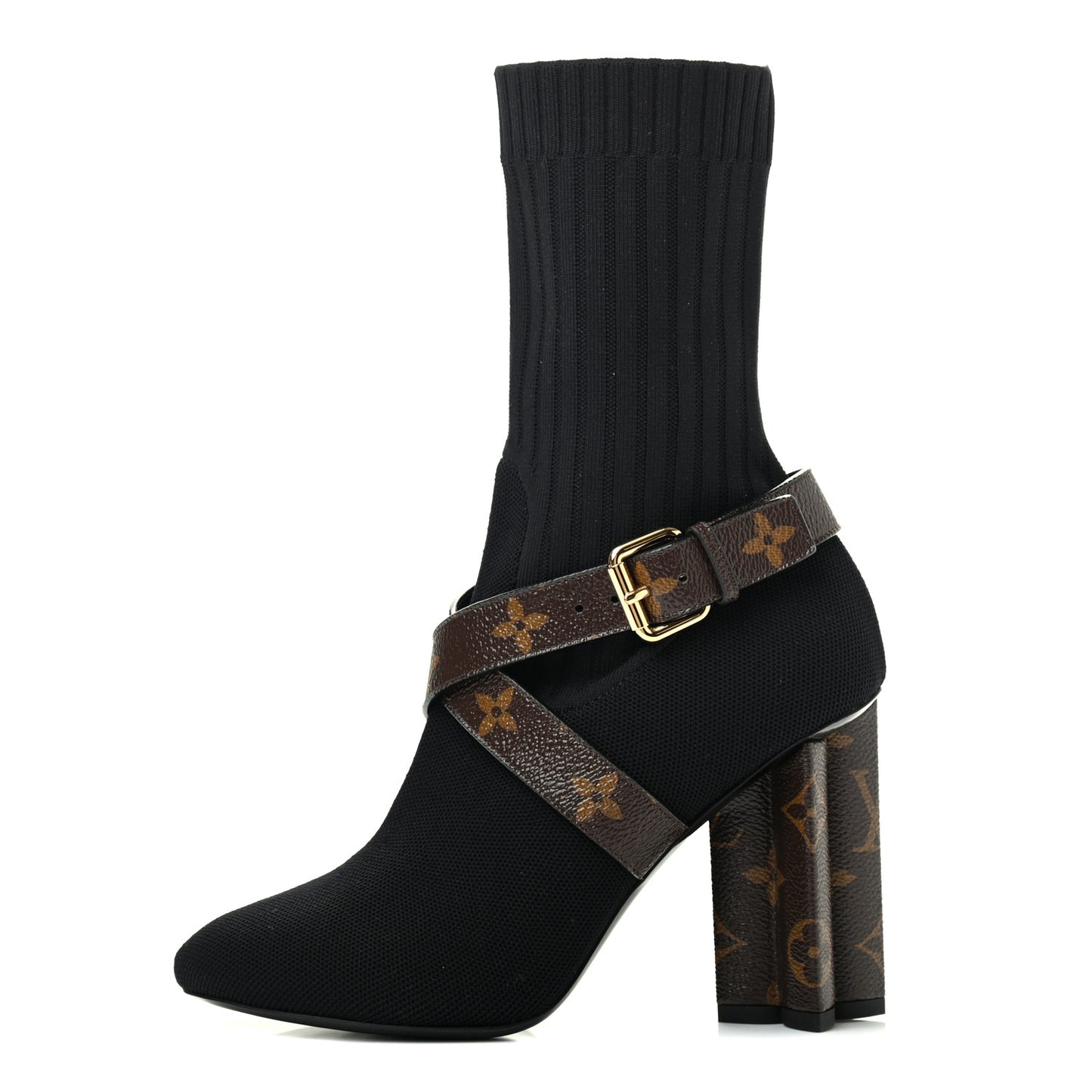 Monogram Stretch Fabric Silhouette Ankle Boots 36 Black
