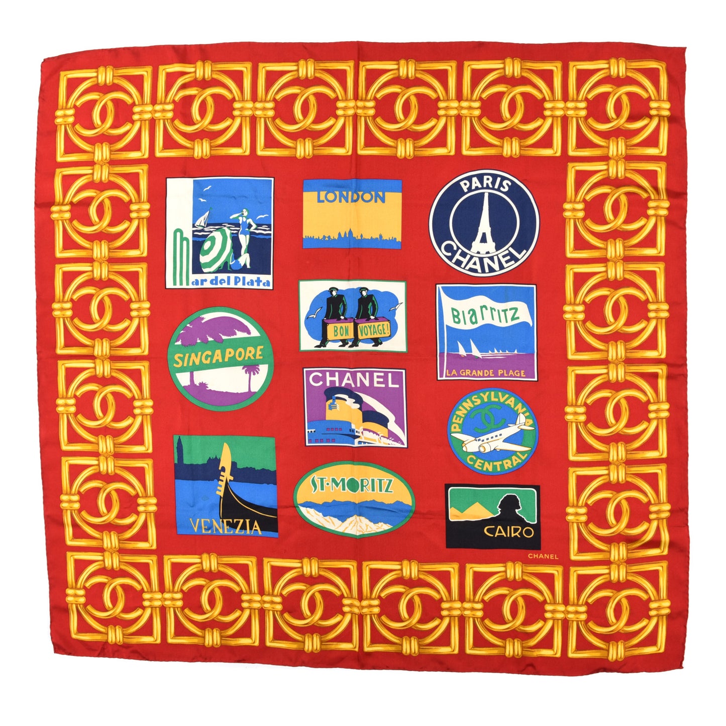 Silk Square Travel Scarf Red Multicolor