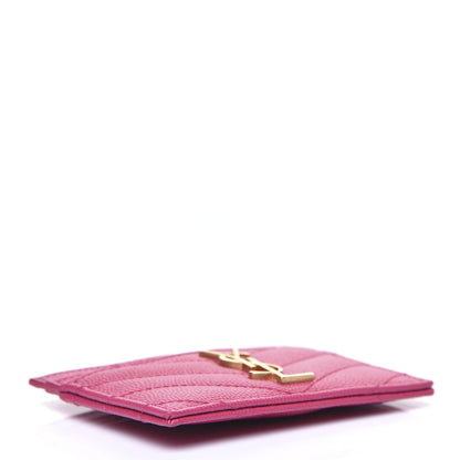 Saint Laurent Grain De Poudre Matelasse Chevron Monogram Credit Card Case Fresh Fuxia 4 of 8