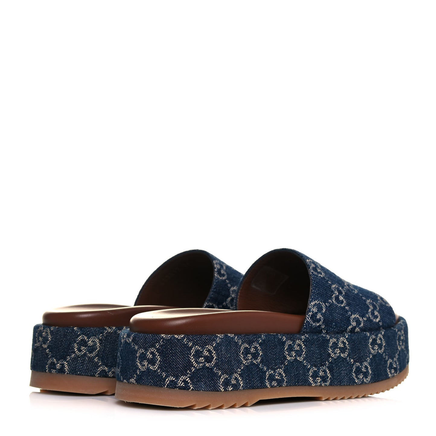 New Denim GG Monogram Angelina Platform 55mm Slide Sandals 36 Blue Tea