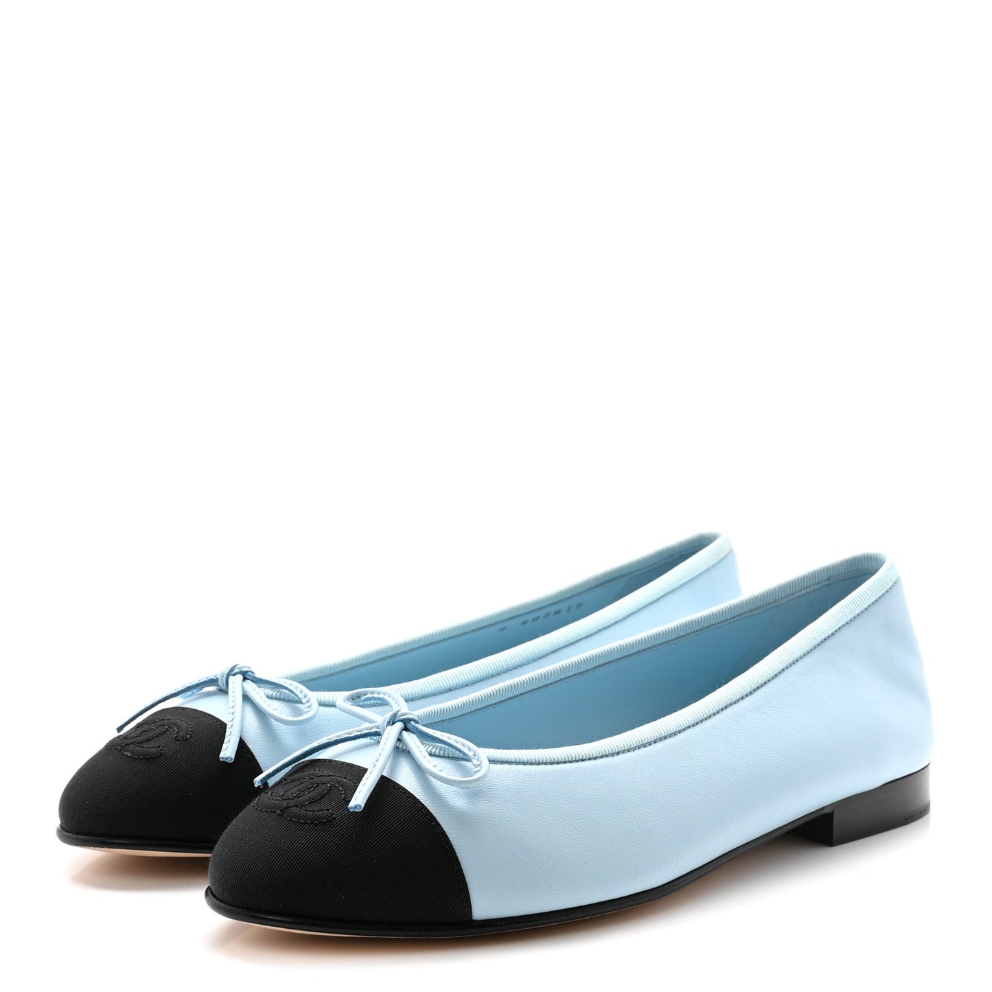 Lambskin Cap Toe CC Ballerina Flats 37.5 Light Blue Black
