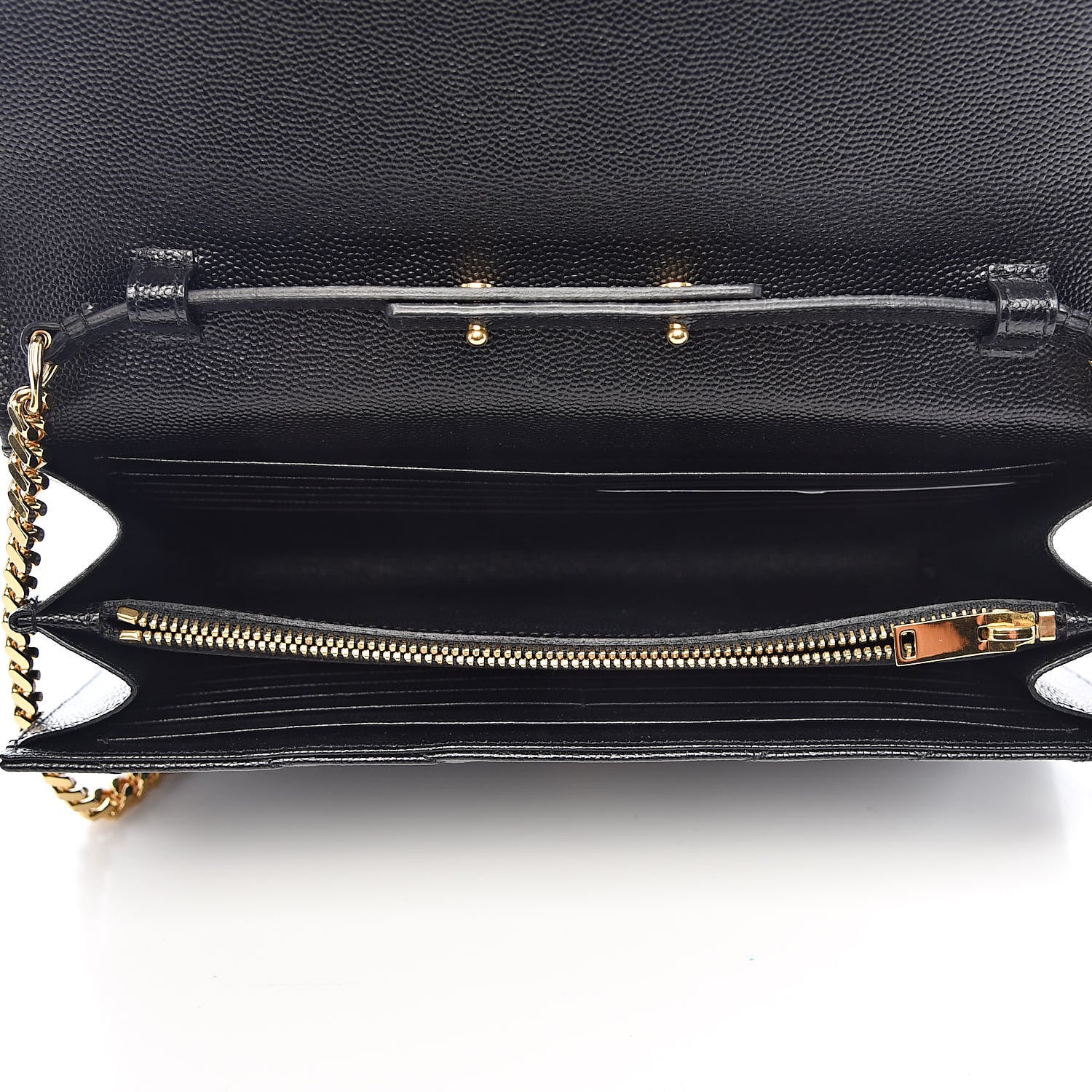 Saint Laurent Grain De Poudre Matelasse Chevron Monogram Chain Wallet Black 5 of 10