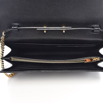 Saint Laurent Grain De Poudre Matelasse Chevron Monogram Chain Wallet Black 5 of 10