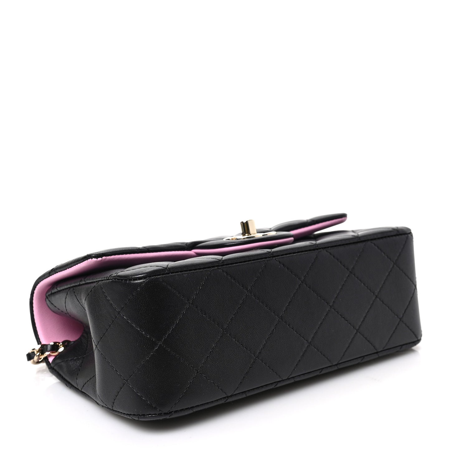 Lambskin Quilted Bi-Color Mini Top Handle Rectangular Flap Black Lilac