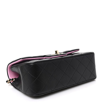 Chanel Lambskin Quilted Bi-Color Mini Top Handle Rectangular Flap Black Lilac 4 of 8