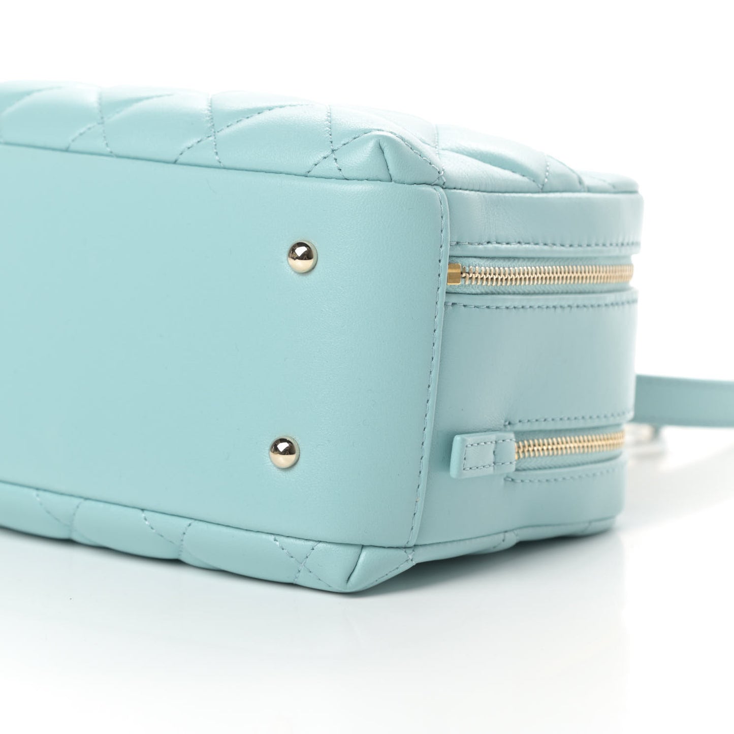 Lambskin Quilted Small Trendy CC Bowling Bag Light Blue