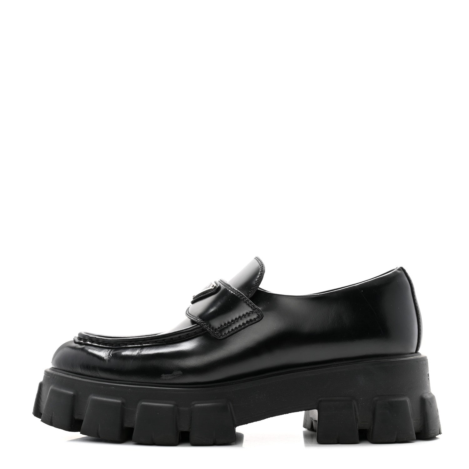 Prada Spazzolato Triangle Logo Monolith Pointy 55mm Loafers 40 Black 1 of 12