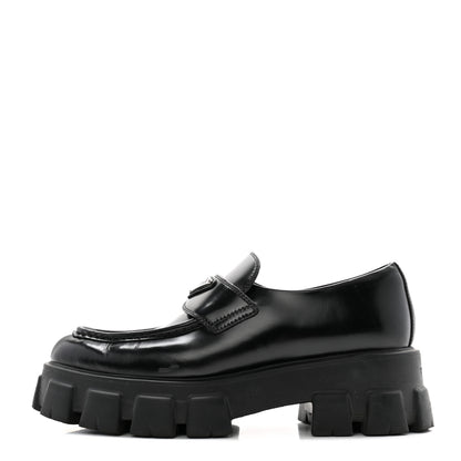 Prada Spazzolato Triangle Logo Monolith Pointy 55mm Loafers 40 Black 1 of 12