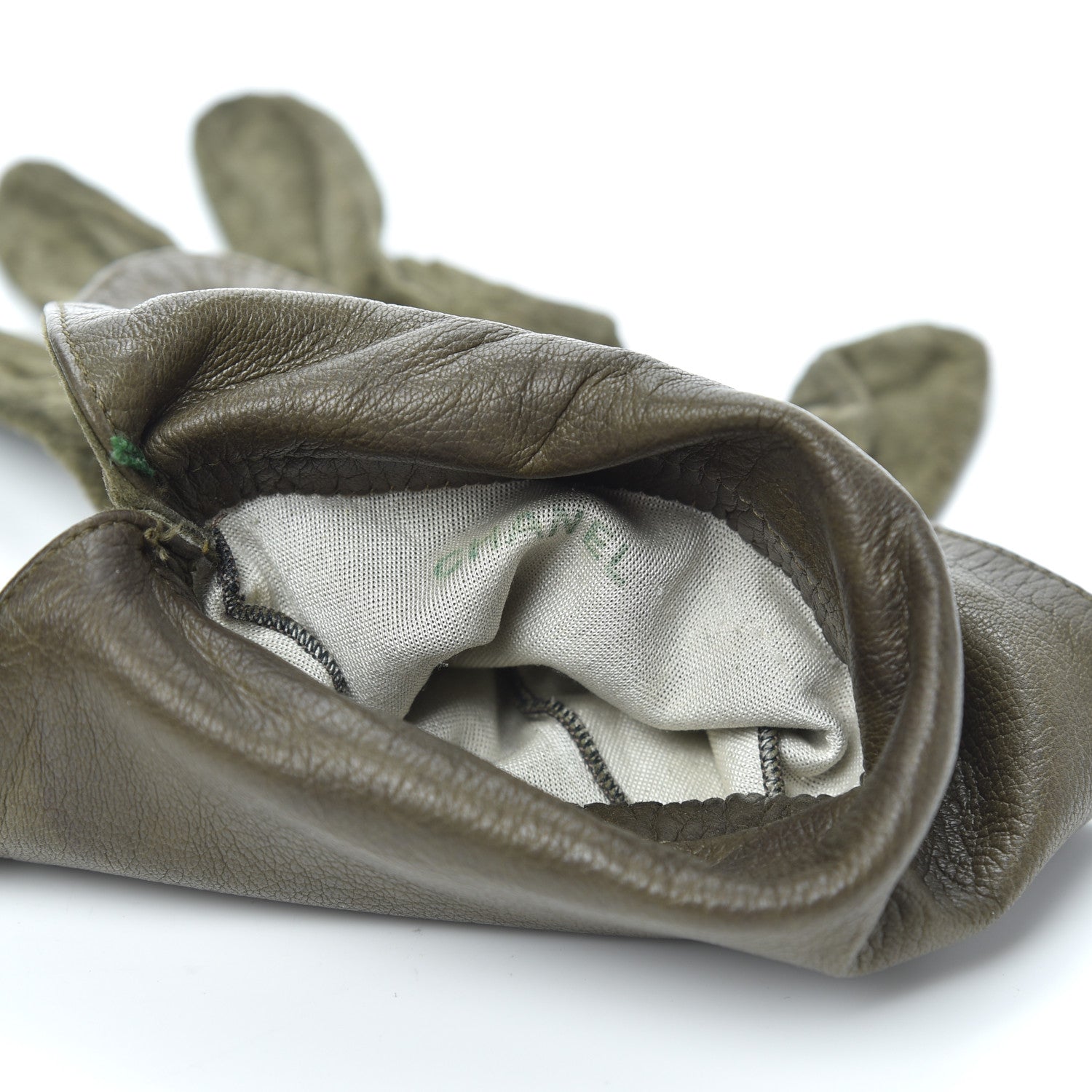 Chanel Suede Goatskin CC Gloves 7 Green 4 of 5