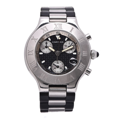 Cartier Stainless Steel Rubber 38mm Must 21 Chronoscaph Quartz Watch Black 1 of 5