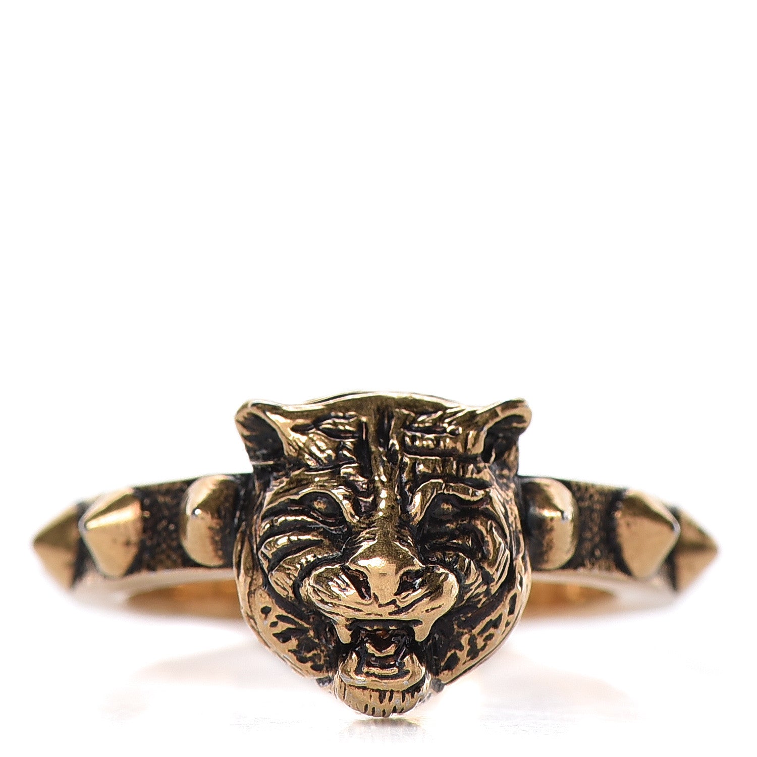 Gucci Metal Feline Head Ring 62 10 Aged Gold 1 of 7