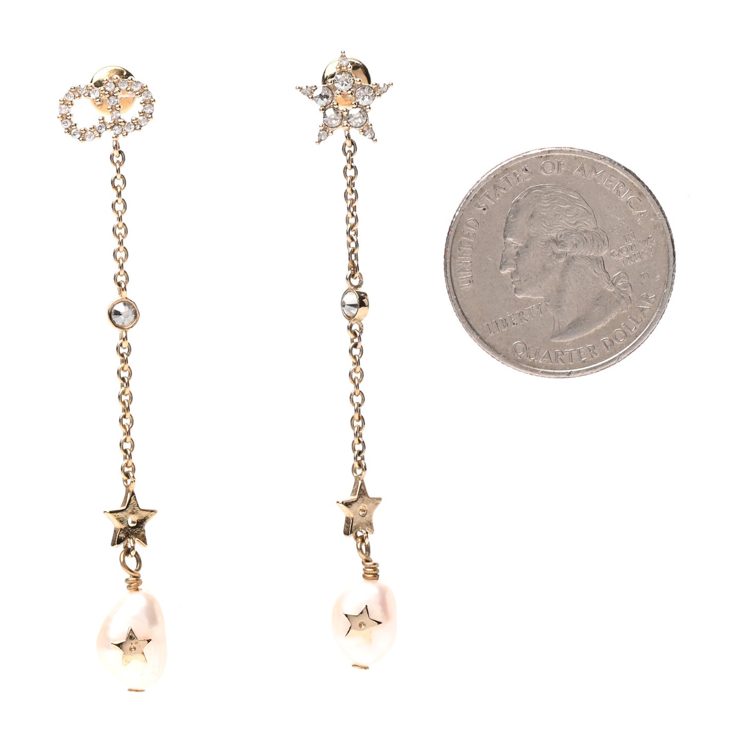 Pearl Crystal Shiny-D Dangle Chain Earrings Gold