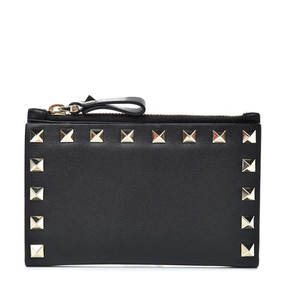 Valentino Garavani Vitello Rockstud Coin Case Card Holder Black 1 of 6
