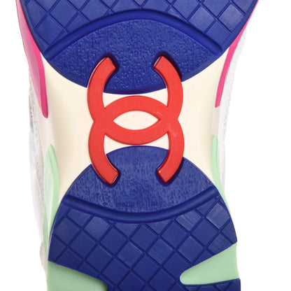 Chanel Suede Calfskin CC Sneakers 37 White Pink Green 6 of 8